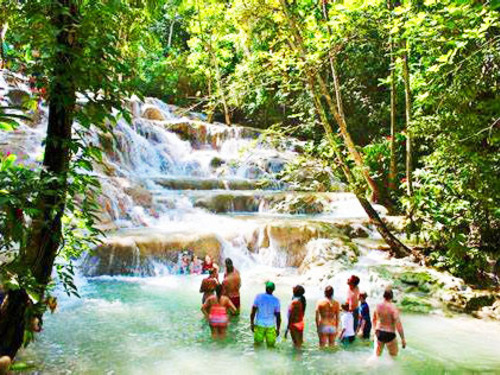 Montego Bay Dunn's River Falls Excursion with Cocktails and Lunch at Reggae Hill 